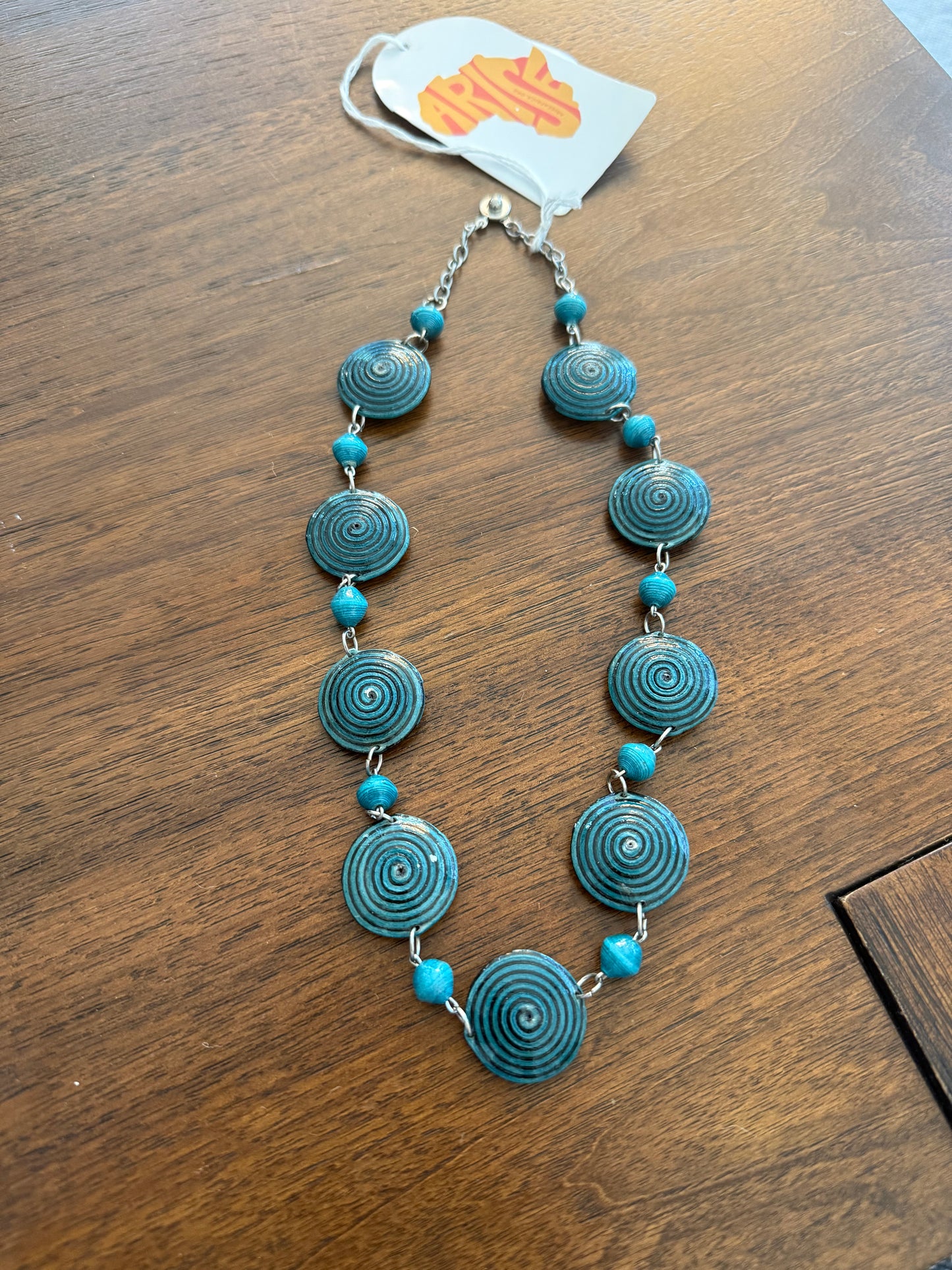 Blue Swirl Paper Bead Necklace