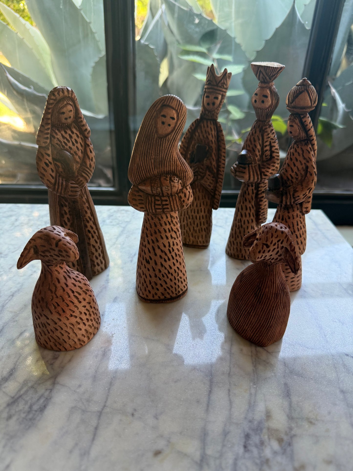Hand Carved Dotted Nativity Set