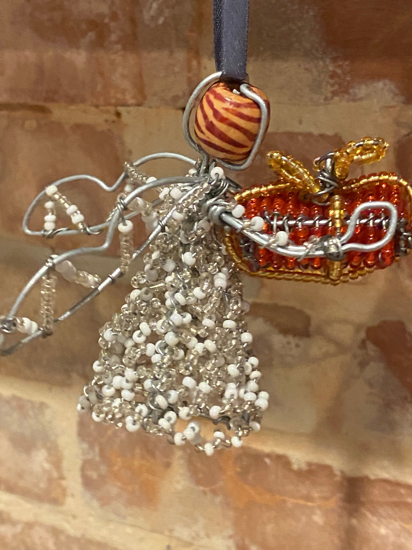 White Beaded Angel Christmas Ornament