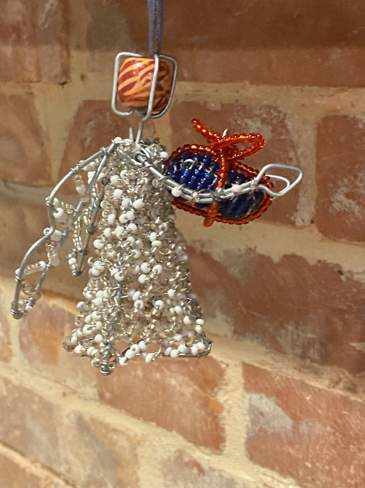 White Beaded Angel Christmas Ornament